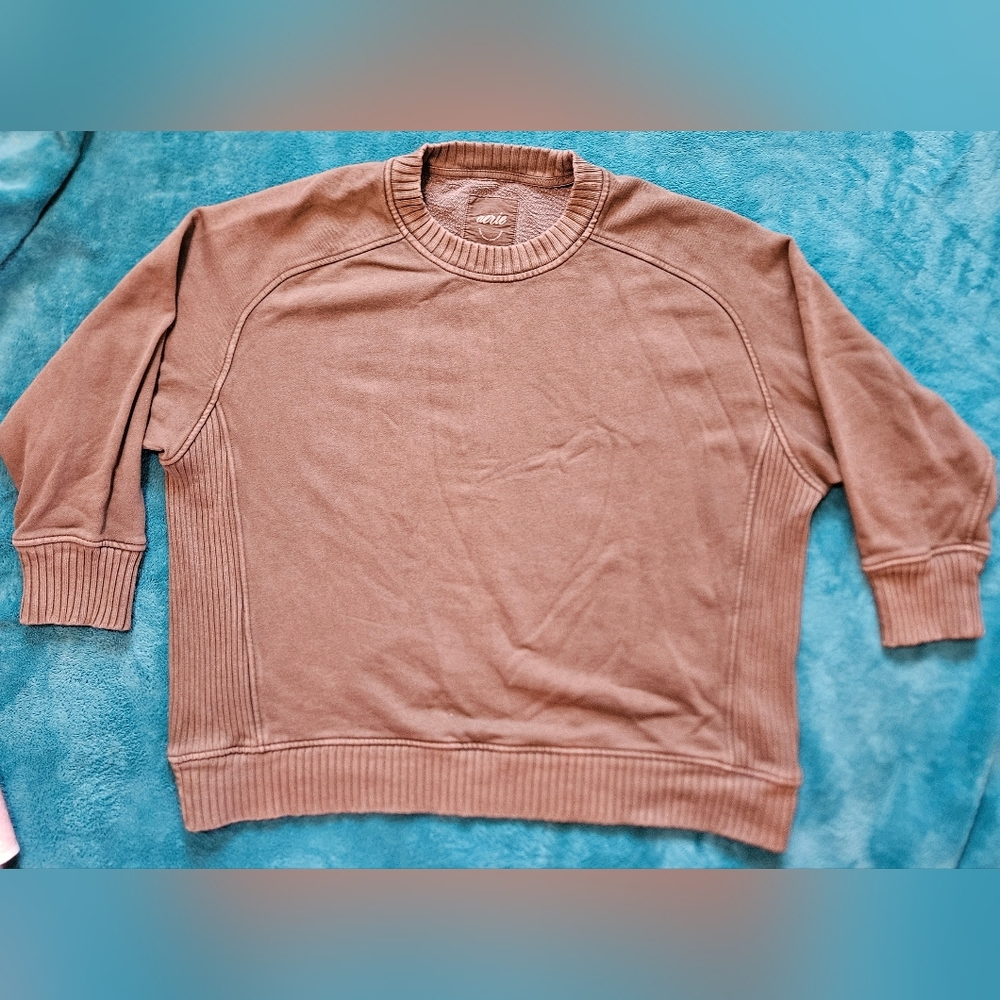 Aerie Brown Crewneck Sweater with Knit Texture